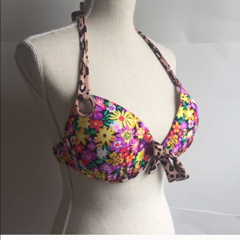 Leopard Floral Pattern Bikini Top